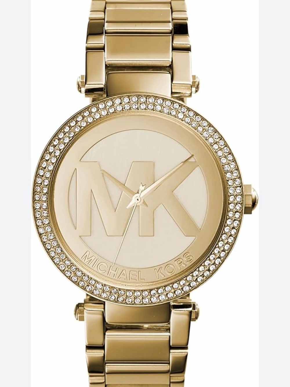 Michael Kors Gold Crystal-Trim Logo Bracelet Watch loop